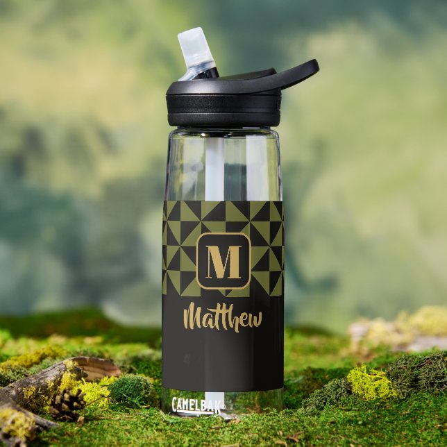Duo Black & Olive Moss Custom Names Water Bottle (Outdoor)