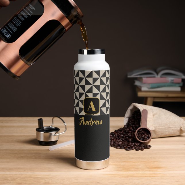 Duo Black & Stone Gray Custom Names Water Bottle (Coffee)