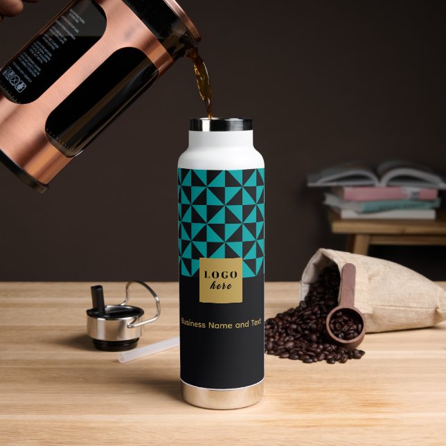 Duo black & teal - Business Logo Water Bottle (Coffee)