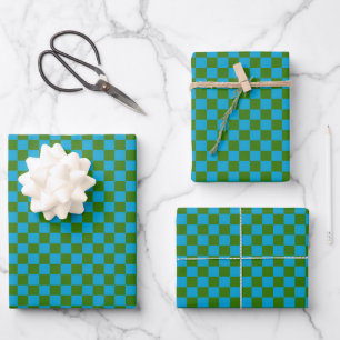 Duo Blue & Dark Green Buffalo Plaid Wrapping Paper Sheets