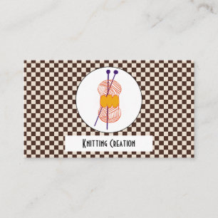 Duo Chocolate Brown & Beige Buffalo Plaid Knitting Business Card