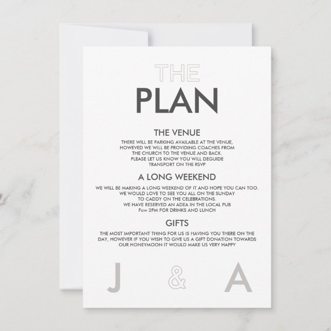 Duo Colour Minimal Wedding Details Invitation (Back)