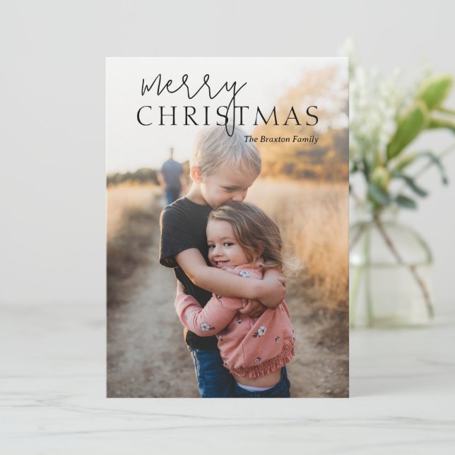 Duo Font Simple Photo Modern Christmas Holiday Card (Standing Front)