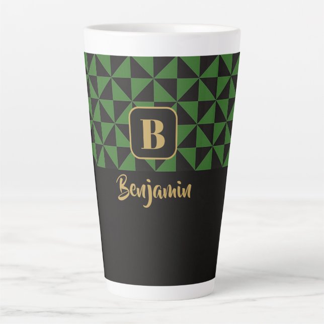 Duo Geo Black & Forest Green Custom Names Latte Mug (Front)