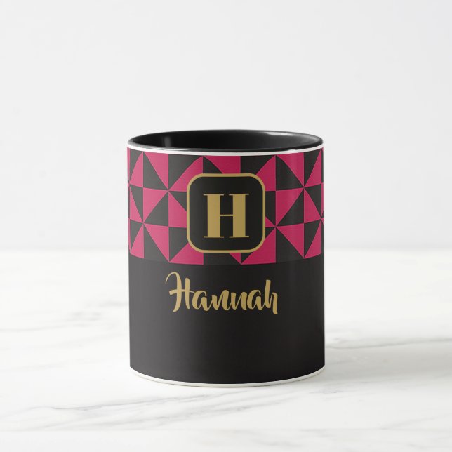 Duo Geo Black & Pink Custom Names Mug (Center)