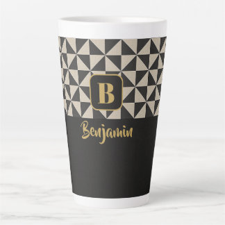 Duo Geo Black & Stone Gray Custom Names Latte Mug