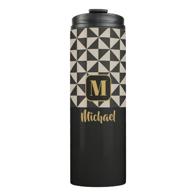 Duo Geo Black & Stone Gray Custom Names Thermal Tumbler (Front)