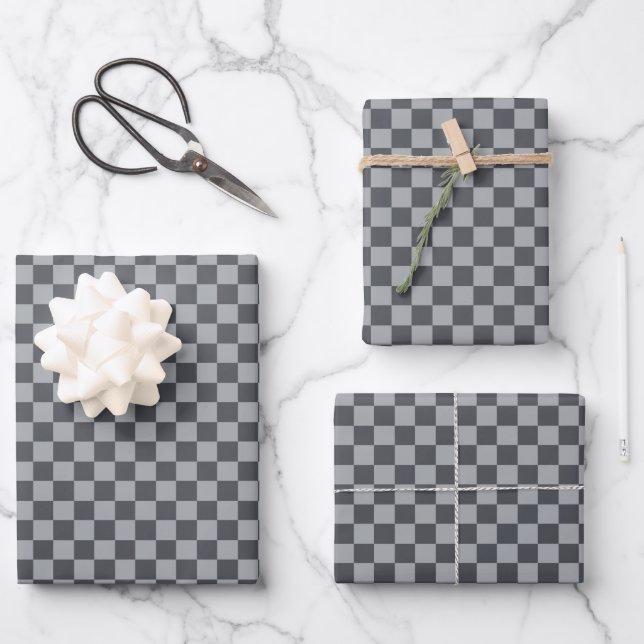 Duo Gray & Silver Buffalo Plaid  Wrapping Paper Sheets (Front)