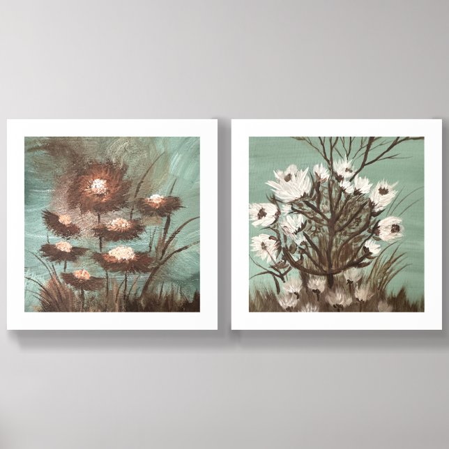 Duo green happy painting acrylic photo tile (Front Set)