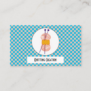 Duo Light Blue & Beige Buffalo Plaid Knitting Business Card