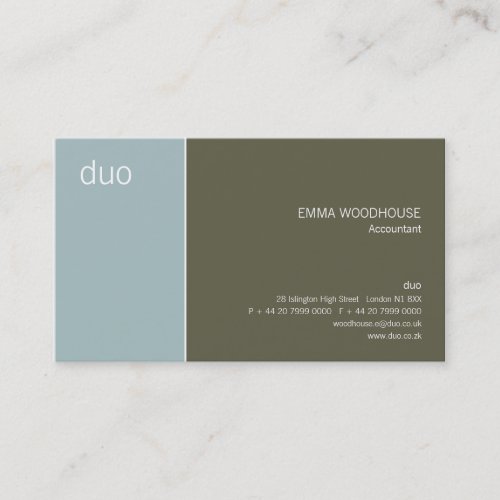 Duo Light Blue &amp; Dark Olive Business Card Template