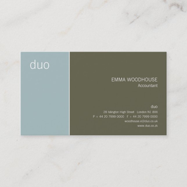 Duo Light Blue & Dark Olive Business Card (Front)