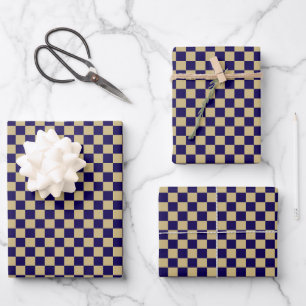 Duo Navy Blue & Beige Buffalo Plaid Wrapping Paper Sheets