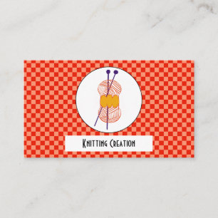 Duo Orange & Light Orange Buffalo Plaid Knitting Business Card