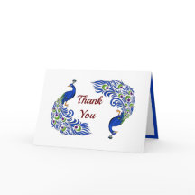 Duo Peacock Folded Thank You Cards