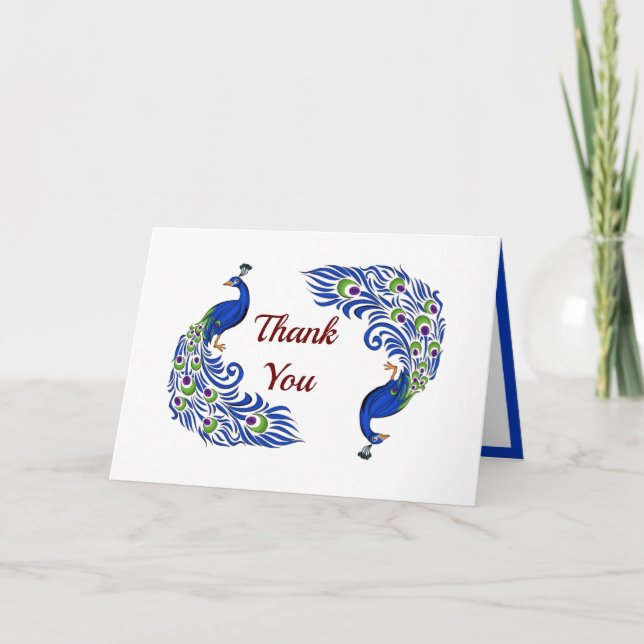 Duo Peacock Folded Wedding Thank You Cards (Front)