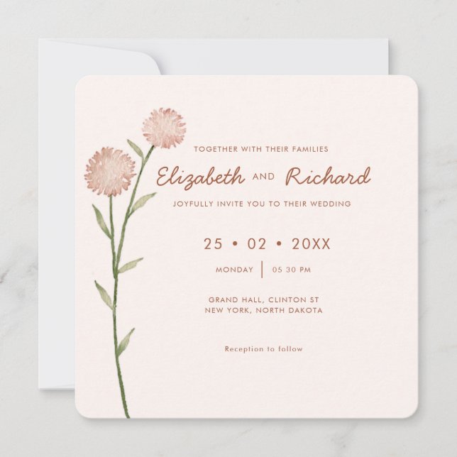 Duo Tone Floral Wlidflower Minimal Wedding Invitation (Front)