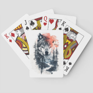 Duo Tone Wolf Illustration Poker Cards