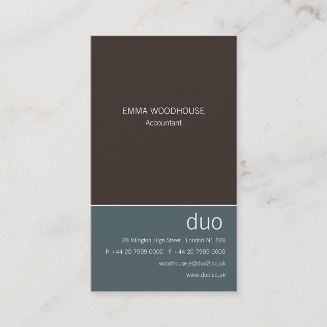 Duo Vertical Cadet Blue & Brown Business Card (Front)