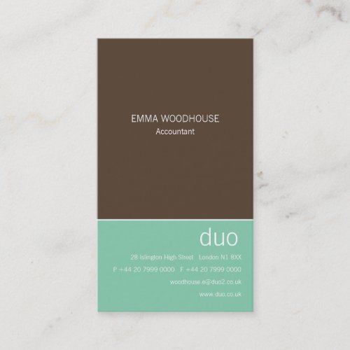 Duo Vertical Chocolate Brown &amp; Mint Business Card Template