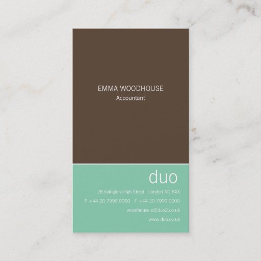 Customizable Duo Vertical Chocolate Brown &amp; Mint Business Card Template