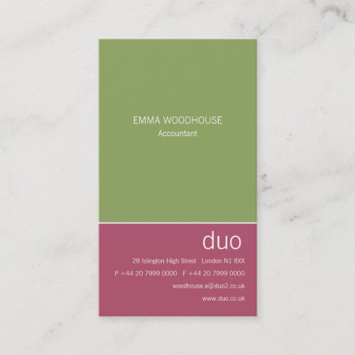 Duo Vertical Cyclamen Pink &amp; Green Business Cards