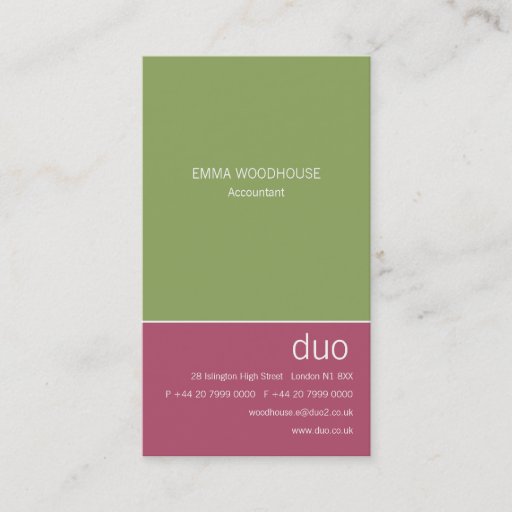 Customizable Duo Vertical Cyclamen Pink &amp; Green Business Cards