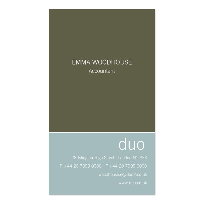 Duo Vertical Light Blue & Dark Olive Business Card