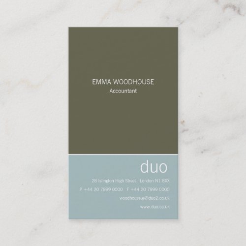 Duo Vertical Light Blue &amp; Dark Olive Business Card