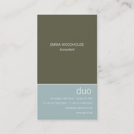 Customizable Duo Vertical Light Blue & Dark Olive Business Card