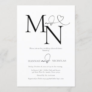 Duogram White Wedding Rehearsal Dinner Invitation
