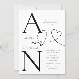 Duogram White Wedding Rehearsal Dinner Invitation