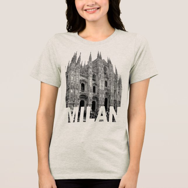 Duomo Cathedral Church of Milan, Lombardy on a Tri-Blend Shirt (Front)