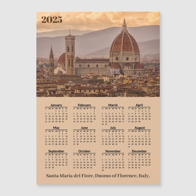 Duomo Florence Italy 2025 Calendar Magnetic Card