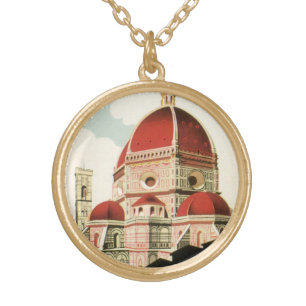 Duomo in Firenze Florence Italy Vintage Travel Art Gold Plated Necklace