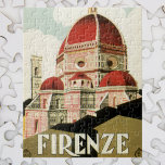 Duomo in Firenze Florence Italy Vintage Travel Art Jigsaw Puzzle<br><div class="desc">Vintage illustration European travel poster or luggage label from Florence,  Italy featuring the Cattedrale di Santa Maria del Fiore,  Florence's Cathedral or Duomo. Classic Italian religious architecture.</div>