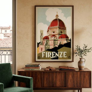 Duomo in Firenze Florence Italy Vintage Travel Art Poster