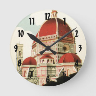 Duomo in Firenze Florence Italy Vintage Travel Art Round Clock