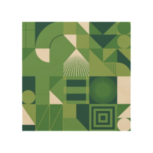 Duotone digital collage, geometric elements wood wall art