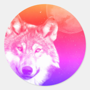 Duotone Lone wolf starry skies blood moon Classic Round Sticker