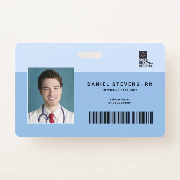 Duotone Medical Staff ID + Barcode Horizontal Badge | Zazzle