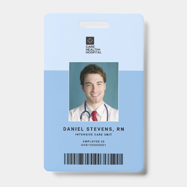 Duotone Medical Staff ID + Barcode Vertical Badge (Front)