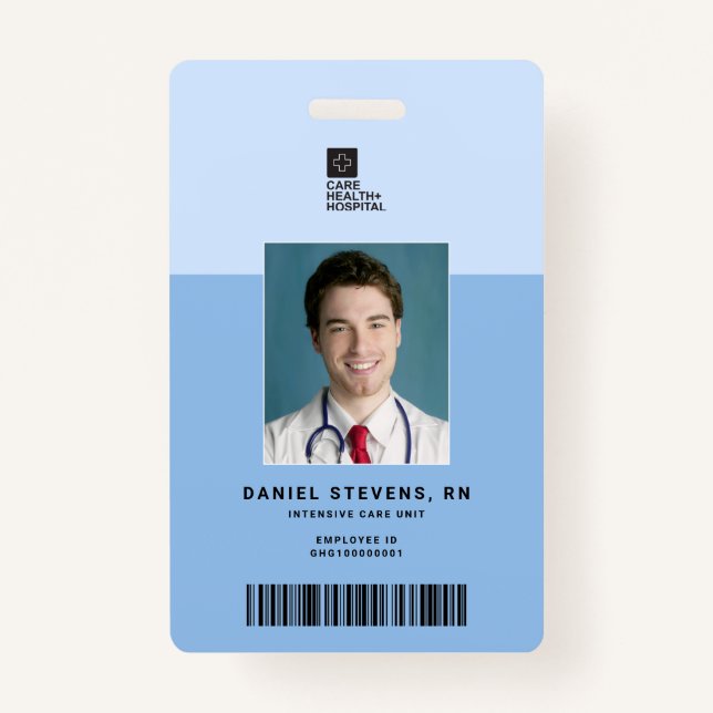 Duotone Medical Staff ID + Barcode Vertical Badge (Front)