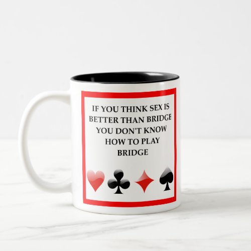 duplicate bridge joke Two_Tone coffee mug
