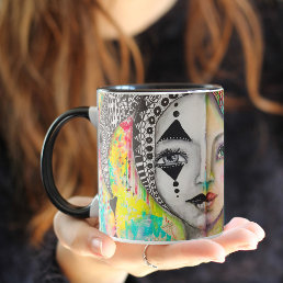 &quot;Duplicity&quot; Artistic Bold Bright Girl Black White Mug