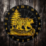 Durable Bear Dart Board with Gold Accents<br><div class="desc">1. Introducing the Golden Bear Dart Board, a striking centerpiece that combines rustic charm with a touch of wilderness. This unique dart board features a beautifully crafted image of a majestic golden grizzly bear, poised gracefully on an aged, downed log. The intricate details of the bear's fur and the natural...</div>