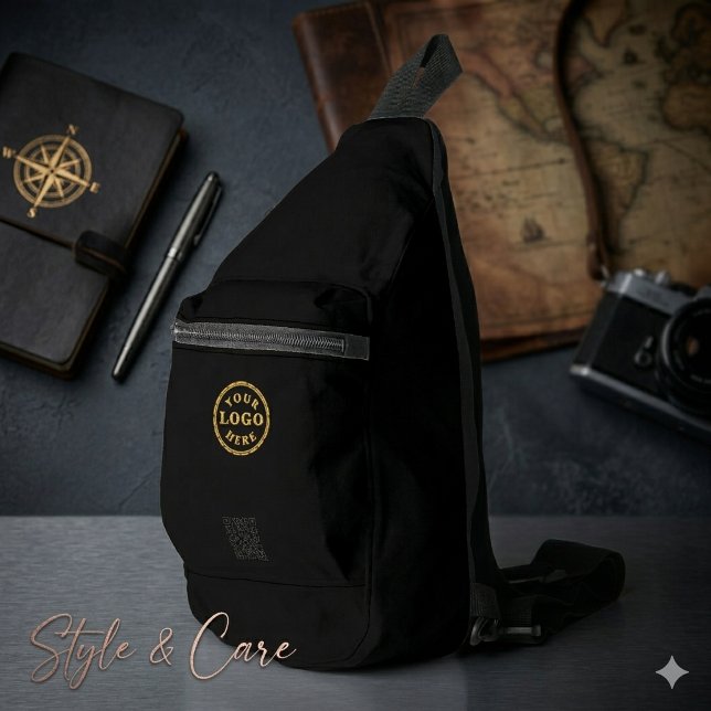 Durable Black Sling Bag with Printed Company Detai (Durable Black Sling Bag with Printed Company Details)