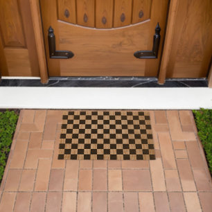 Durable Square Box Checkers Fiber Welcome Doormat