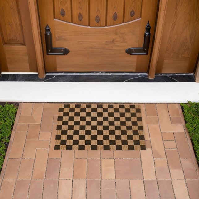 Durable Square Box Checkers Fiber Welcome Doormat (Insitu (Outdoor))