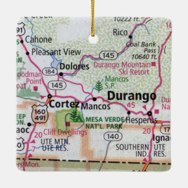 Durango and Cortez CO Ceramic Ornament (Back)